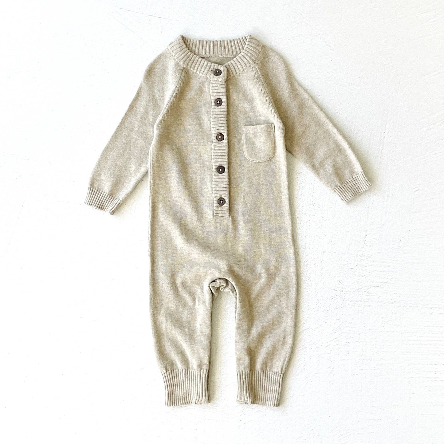 Milan Button Sweater Knit Baby Jumpsuit (Oatmeal Heather)