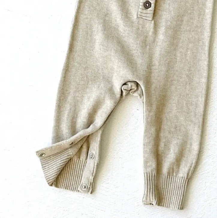 Milan Button Sweater Knit Baby Jumpsuit (Oatmeal Heather)
