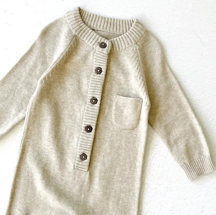 Milan Button Sweater Knit Baby Jumpsuit (Oatmeal Heather)