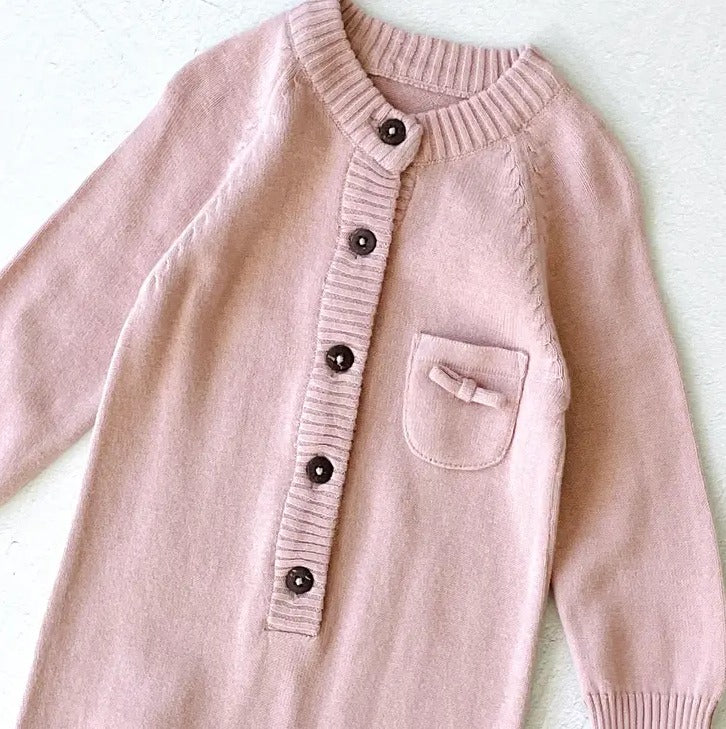 Milan Button Sweater Knit Baby Jumpsuit (Mauve Pink)