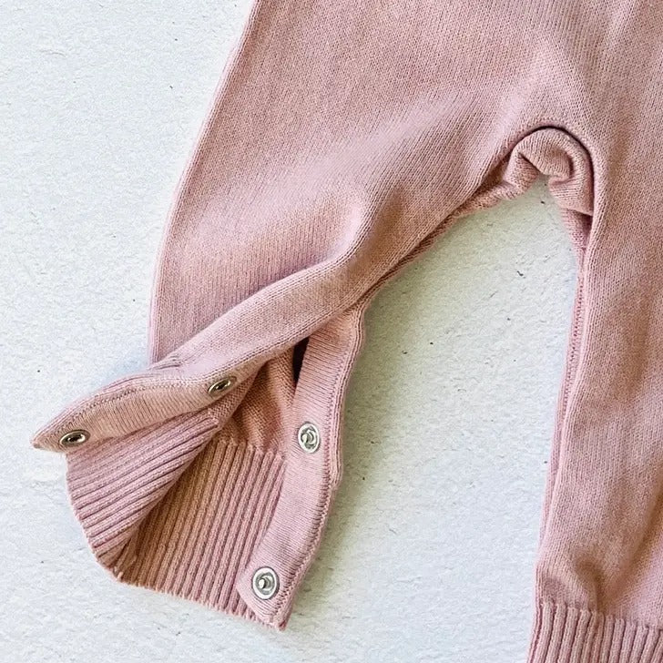 Milan Button Sweater Knit Baby Jumpsuit (Mauve Pink)