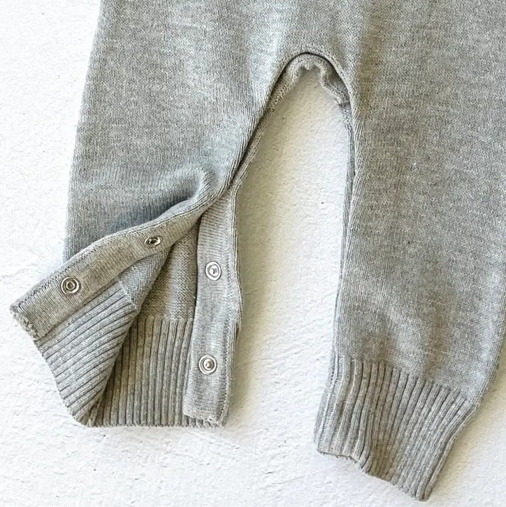 Milan Button Sweater Knit Baby Jumpsuit (Heather Grey)