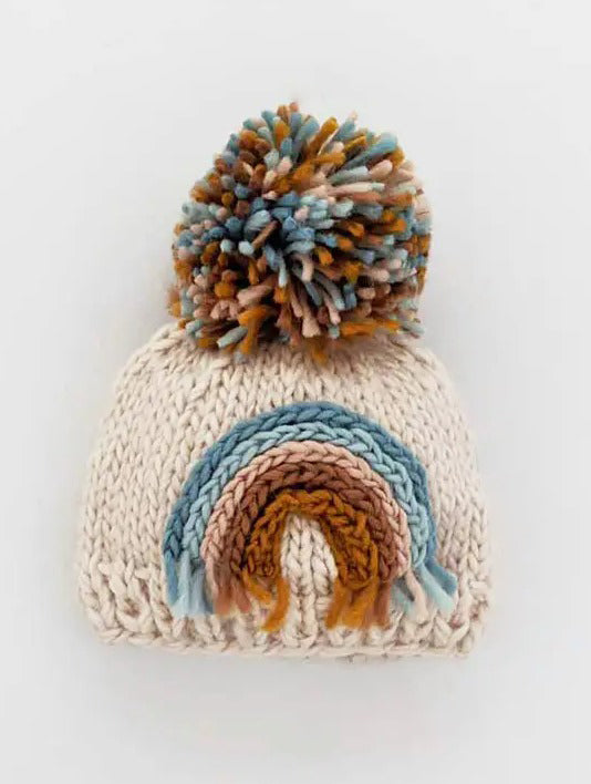 Teal Rainbow Knit Beanie Hat