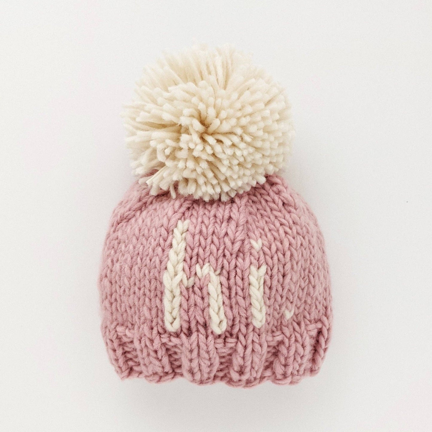 'hi.' - Rosy Hand-Knit Newborn Beanie Hat