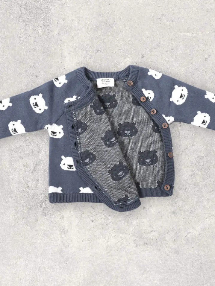 Cozy Bear Jacquard Knit Side Button Sweater (Organic Cotton)