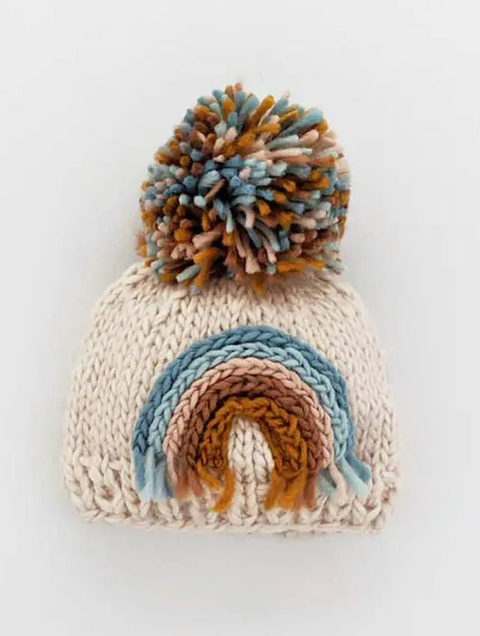 Teal Rainbow Knit Beanie Hat