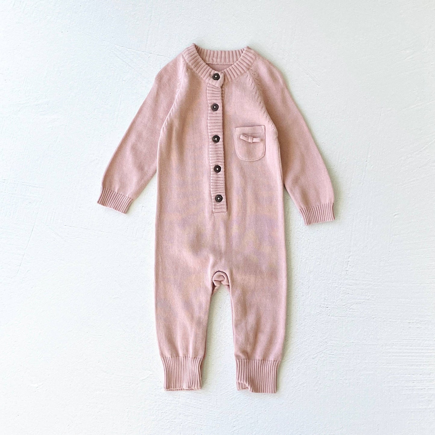 Milan Button Sweater Knit Baby Jumpsuit (Mauve Pink)